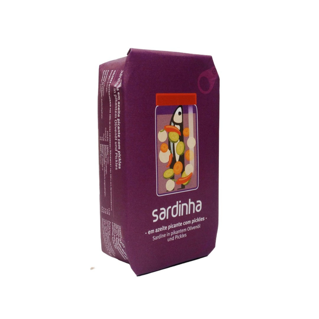 Sardinen in pikantem Olivenöl mit Essiggurken, 120g